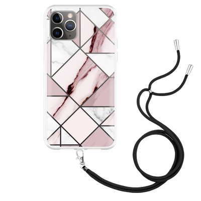 Cazy Hoesje met Koord geschikt voor iPhone 11 Pro - Roze Marmer