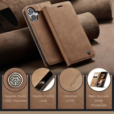 Caseme Hoesje geschikt voor iPhone 16 - Retro Wallet Case - Bruin