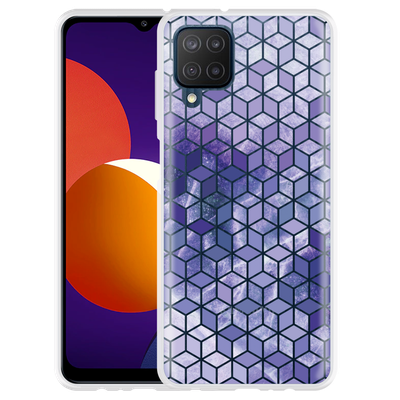Cazy Hoesje geschikt voor Samsung Galaxy M12 - Paars Hexagon Marmer