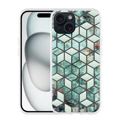 Cazy Hoesje geschikt voor iPhone 15 Groen Hexagon Marmer