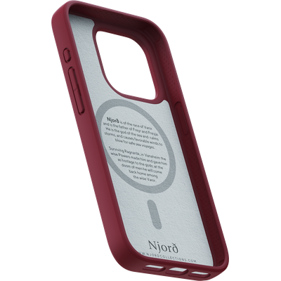 Njord Collections Suede Comfort+ Hoesje geschikt voor iPhone 15 Pro - 2M valbescherming - Gerecycled / Duurzaam materiaal - Rood