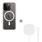 Soft TPU Hoesje met Magnetische Ring geschikt voor iPhone 14 Pro - Transparant + 2 in 1 Magnetische Draadloze Charger Pad 15W - Wit