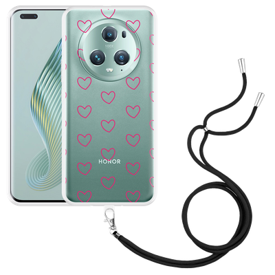 Cazy Hoesje met koord geschikt voor Honor Magic5 Pro Kleine Hartjes