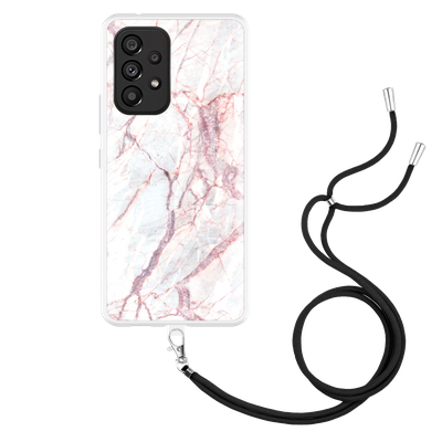 Cazy Hoesje met Koord geschikt voor Samsung Galaxy A53 - White Pink Marble