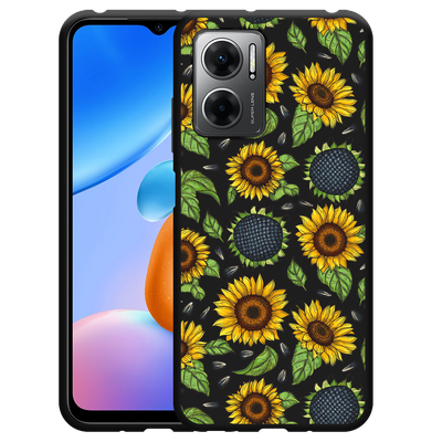 Cazy Hoesje Zwart geschikt voor Xiaomi Redmi 10 5G Sunflowers