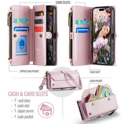 Caseme Case iPhone 16 - Crossbody Wallet Case - Pink