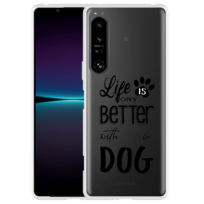 Cazy Hoesje geschikt voor Sony Xperia 1 IV - Life Is Better With a Dog Zwart