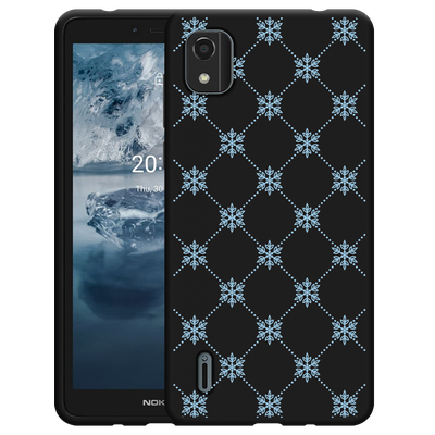 Cazy Hoesje Zwart geschikt voor Nokia C2 2nd Edition - Snowflake Pattern