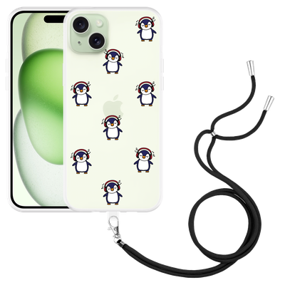 Cazy Hoesje met koord geschikt voor iPhone 15 Plus Penguin Chillin