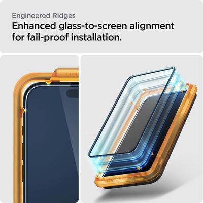 Spigen Screenprotector geschikt voor iPhone 15 Plus - Full Cover Glas met Montageframe 2 stuks - Zwart