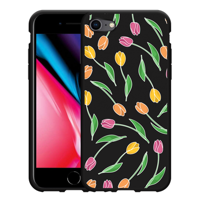 Cazy Hoesje Zwart geschikt voor iPhone SE 2020 - Tulpen