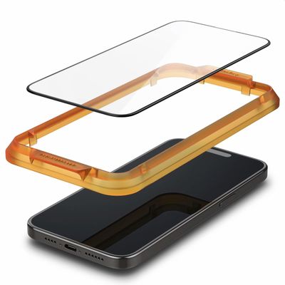 Spigen Screenprotector geschikt voor iPhone 15 Plus - Full Cover Glas met Montageframe 2 stuks - Zwart