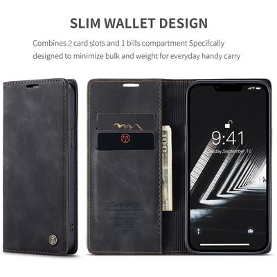 CASEME iPhone 15 Retro Wallet Case - Black