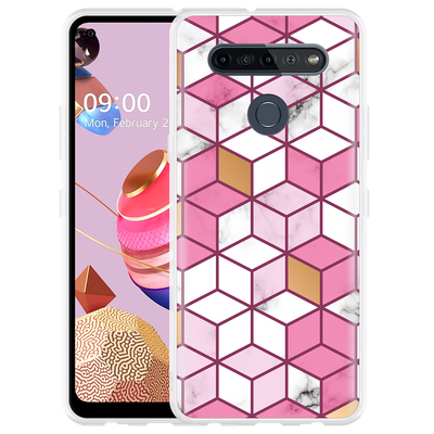 Cazy Hoesje geschikt voor LG K51S - Pink White Marble