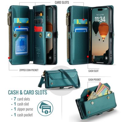 Caseme Case iPhone 16 - Crossbody Wallet Case - Green