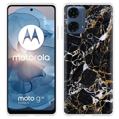 Cazy Hoesje geschikt voor Motorola Moto G04/G04s/G24/G24 Power Zwart Goud Marmer