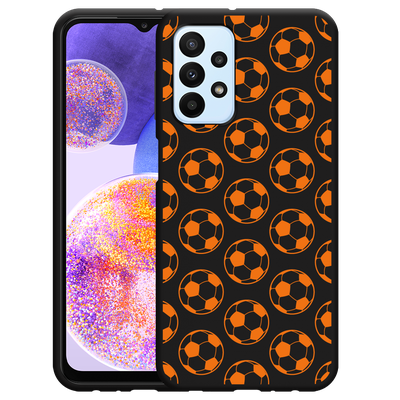 Cazy Hoesje Zwart geschikt voor Samsung Galaxy A23 - Orange Soccer Balls