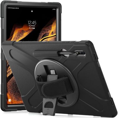 Cazy Shockproof Hoes geschikt voor Samsung Galaxy Tab S8 Ultra - 360 graden draaibaar - Zwart