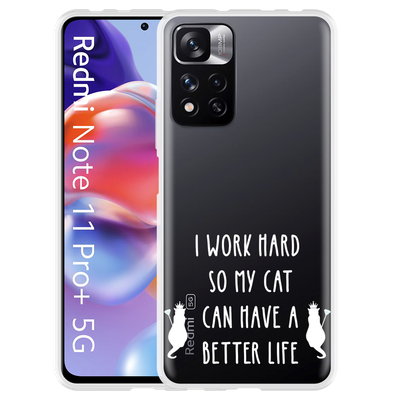 Cazy Hoesje geschikt voor Xiaomi Redmi Note 11 Pro+ - Royalty Cat Wit