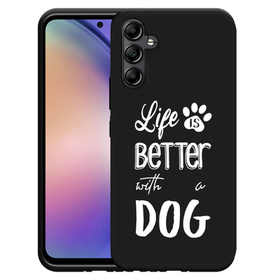 Cazy Hoesje Zwart geschikt voor Samsung Galaxy A54 Life Is Better With a Dog Wit