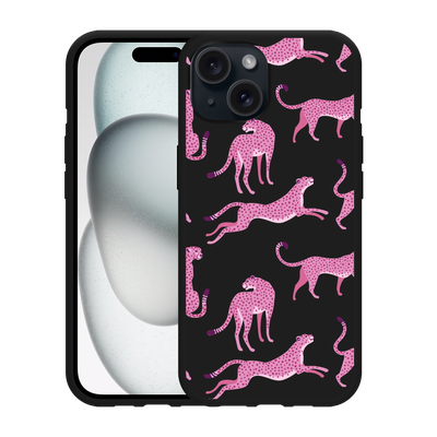 Cazy Hoesje Zwart geschikt voor iphone 15 Roze Cheeta's