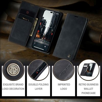 Hoesje geschikt voor iPhone 15 Pro - CASEME Retro Telefoonhoesje met Portemonnee - Zwart