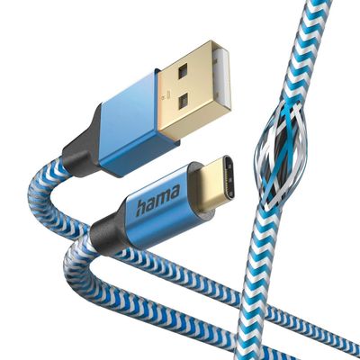 Hama Reflective USB-A naar USB-C Kabel - 150cm - Blauw