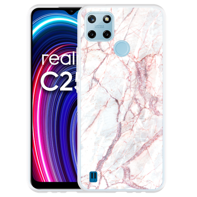 Cazy Hoesje geschikt voor Realme C25Y - White Pink Marble