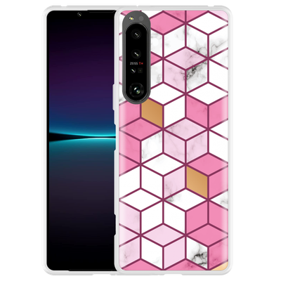Cazy Hoesje geschikt voor Sony Xperia 1 IV - Pink White Marble